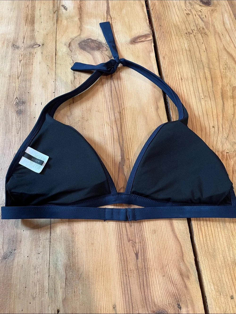 J CREW L Navy Blue Triangle Halter Tie Bikini Top Padded